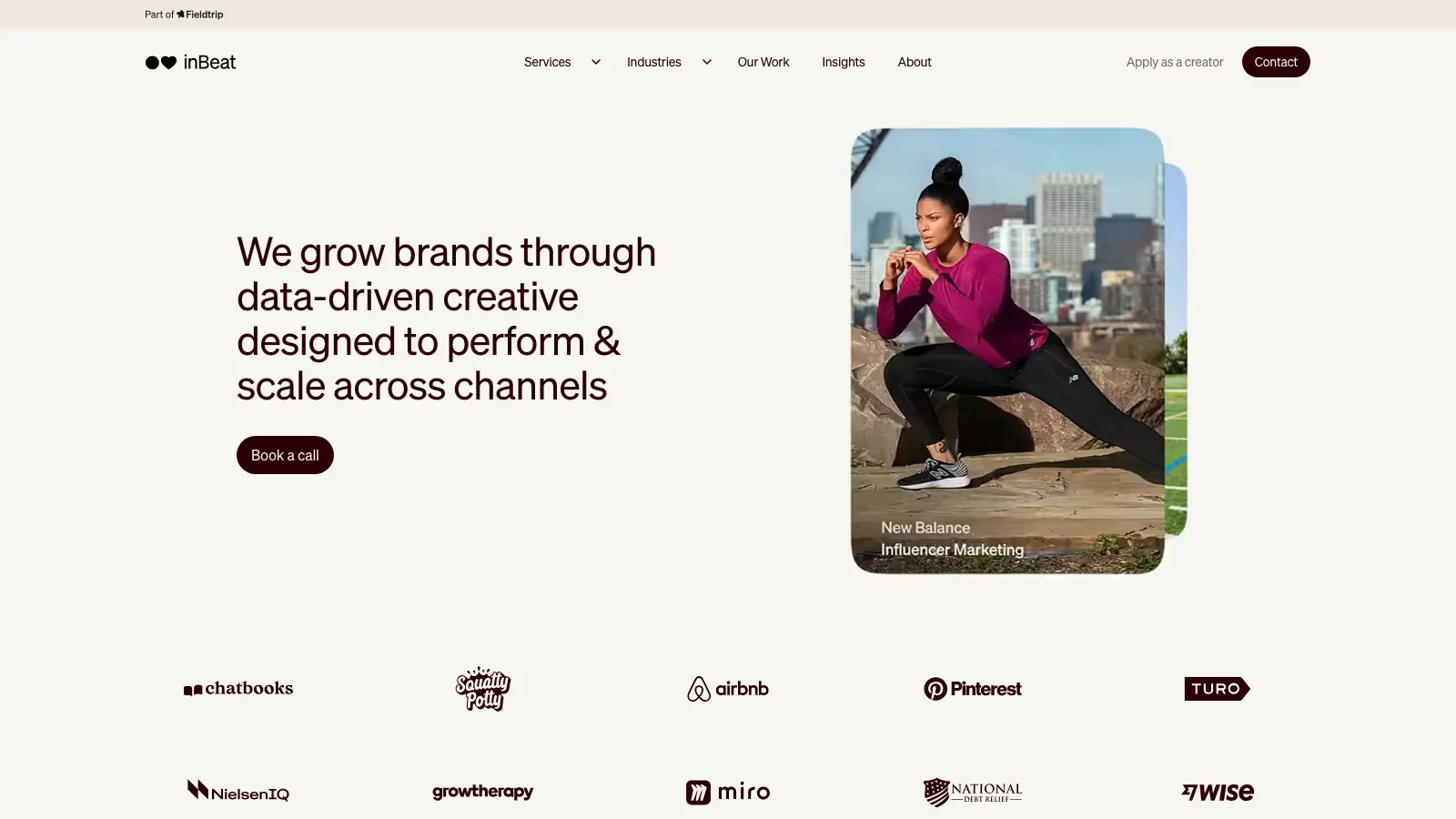 inBeat homepage: We grow brands through data-driven creative designed to perform and scale across channels