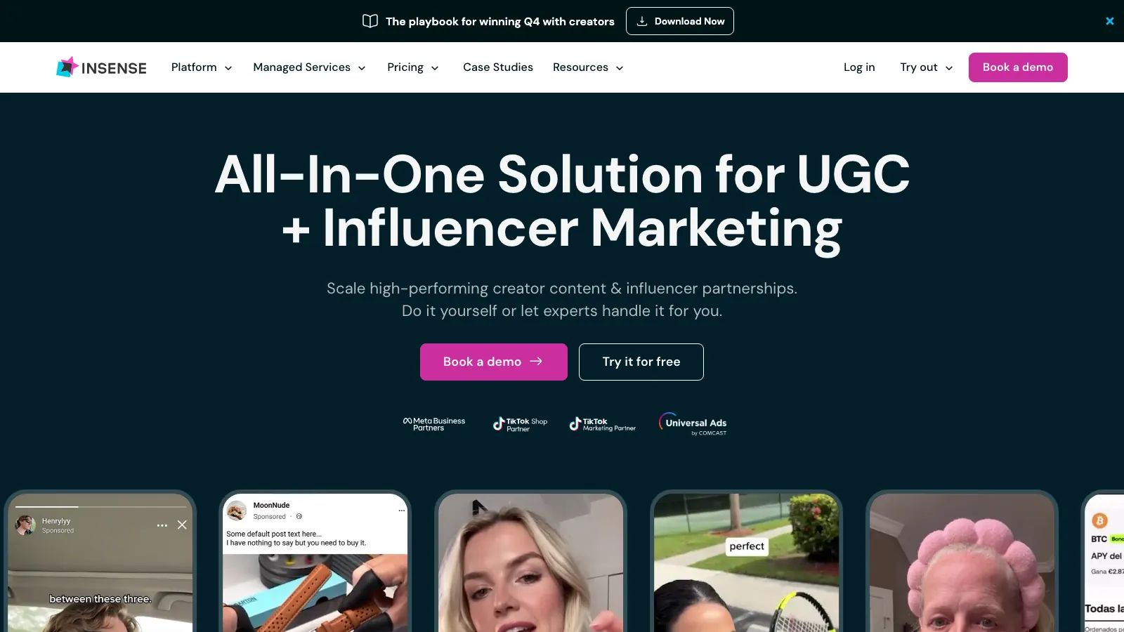 Insense homepage: All-In-One Solution for UGC + Influencer Marketing