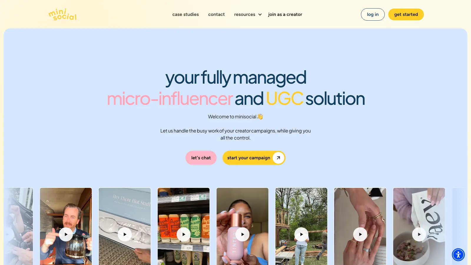 minisocial homepage: your fully managed micro-influencer and UGC solution